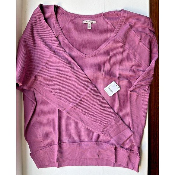 Free People NWT Santa Clara Thermal Top Long Sleeve Vneck Mulberry Size S - Picture 1 of 12